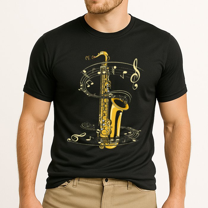 Music Notes Treble Clef Saxophonist Jazz Musician Saxophone Cooling Performance Crew T-Shirt