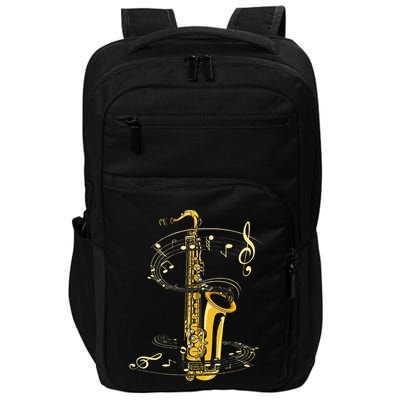 Music Notes Treble Clef Saxophonist Jazz Musician Saxophone Impact Tech Backpack