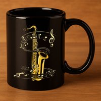 Music Notes Treble Clef Saxophonist Jazz Musician Saxophone 11oz C Handle Ceramic Mug