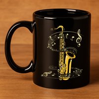 Music Notes Treble Clef Saxophonist Jazz Musician Saxophone 11oz C Handle Ceramic Mug