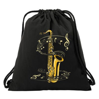 Music Notes Treble Clef Saxophonist Jazz Musician Saxophone Drawstring Bag