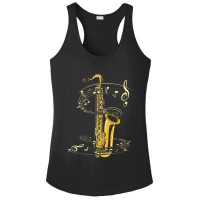 Music Notes Treble Clef Saxophonist Jazz Musician Saxophone Ladies PosiCharge Competitor Racerback Tank