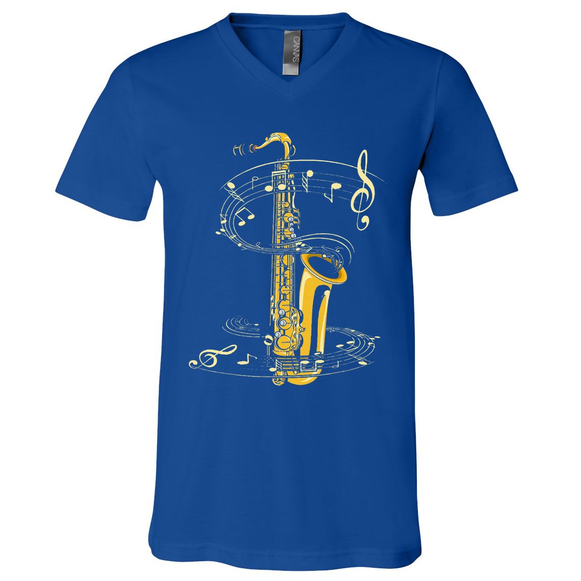 Music Notes Treble Clef Saxophonist Jazz Musician Saxophone V-Neck T-Shirt