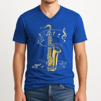 Music Notes Treble Clef Saxophonist Jazz Musician Saxophone V-Neck T-Shirt