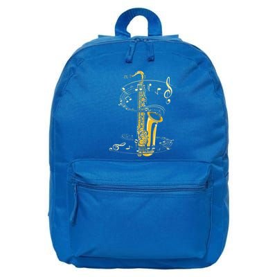 Music Notes Treble Clef Saxophonist Jazz Musician Saxophone 16 in Basic Backpack