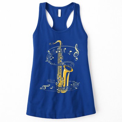 Music Notes Treble Clef Saxophonist Jazz Musician Saxophone Womens Tank Top