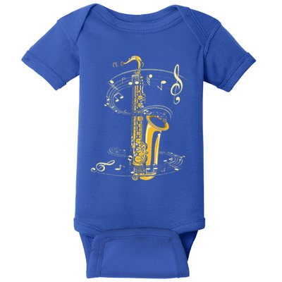 Music Notes Treble Clef Saxophonist Jazz Musician Saxophone Baby Bodysuit