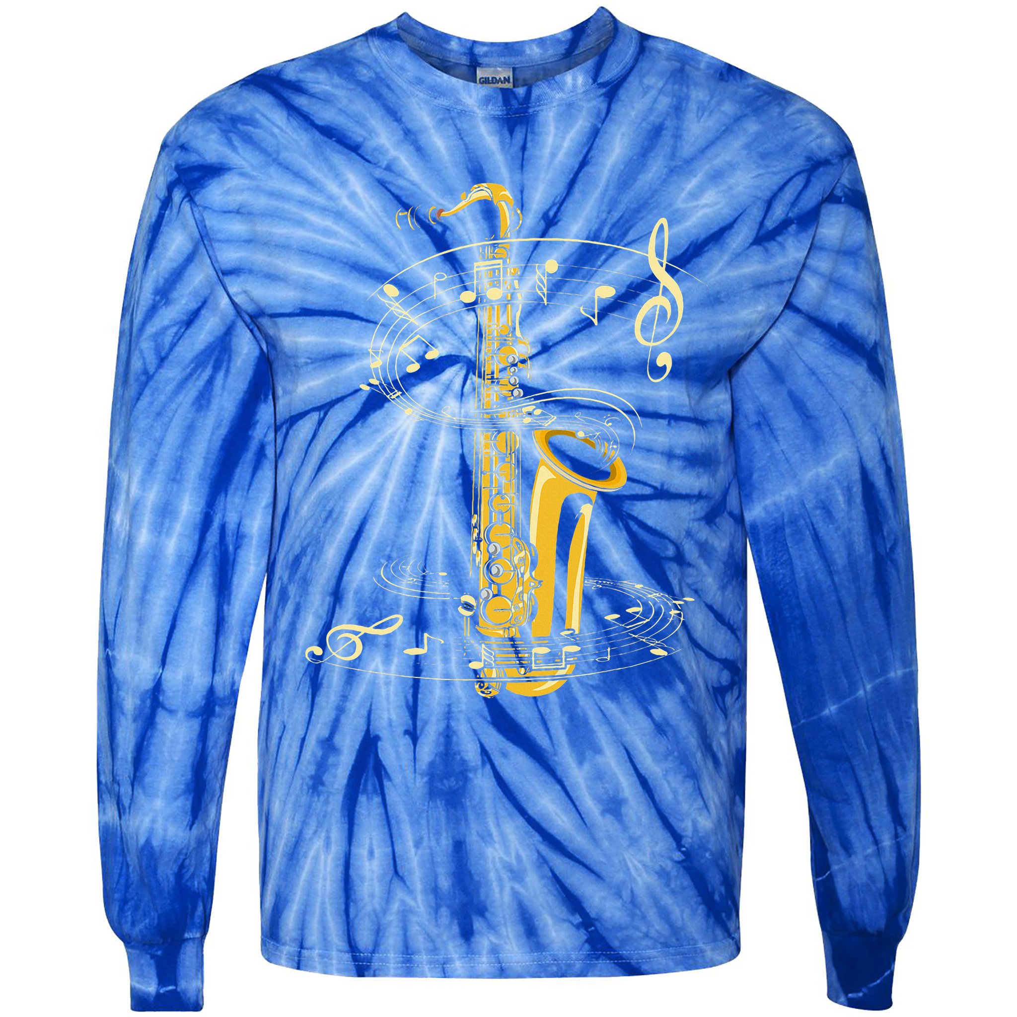 Music Notes Treble Clef Saxophonist Jazz Musician Saxophone Tie-Dye Long Sleeve Shirt
