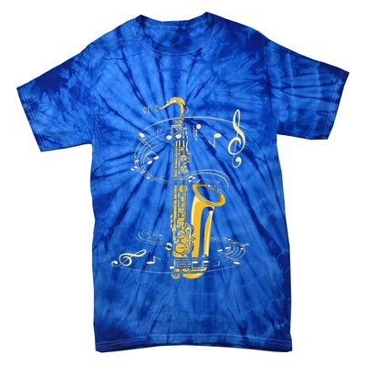 Music Notes Treble Clef Saxophonist Jazz Musician Saxophone Tie-Dye T-Shirt