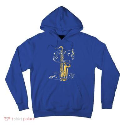Music Notes Treble Clef Saxophonist Jazz Musician Saxophone Tall Hoodie