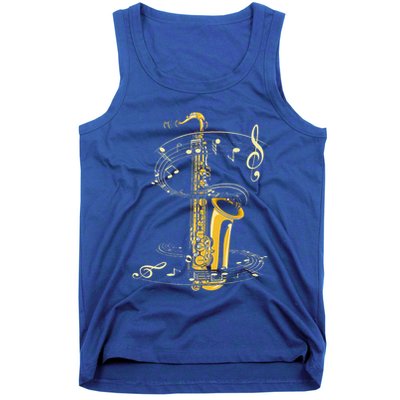 Music Notes Treble Clef Saxophonist Jazz Musician Saxophone Tank Top