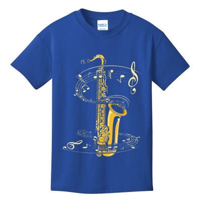 Music Notes Treble Clef Saxophonist Jazz Musician Saxophone Kids T-Shirt