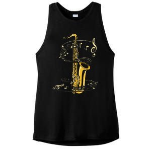 Music Notes Treble Clef Saxophonist Jazz Musician Saxophone Ladies PosiCharge Tri-Blend Wicking Tank