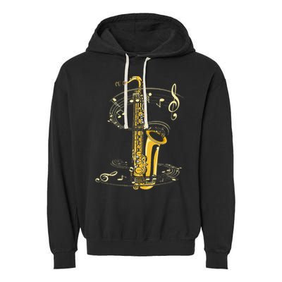 Music Notes Treble Clef Saxophonist Jazz Musician Saxophone Garment-Dyed Fleece Hoodie