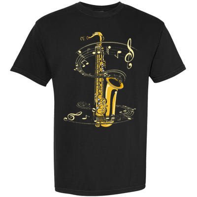 Music Notes Treble Clef Saxophonist Jazz Musician Saxophone Garment-Dyed Heavyweight T-Shirt