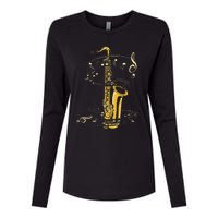 Music Notes Treble Clef Saxophonist Jazz Musician Saxophone Womens Cotton Relaxed Long Sleeve T-Shirt