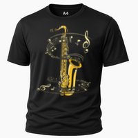 Music Notes Treble Clef Saxophonist Jazz Musician Saxophone Cooling Performance Crew T-Shirt