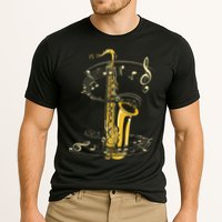 Music Notes Treble Clef Saxophonist Jazz Musician Saxophone Cooling Performance Crew T-Shirt