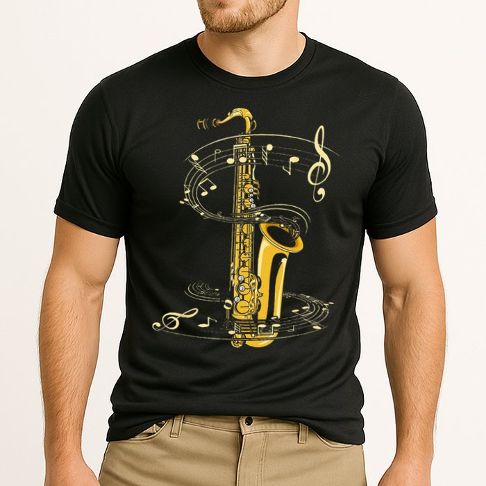 Music Notes Treble Clef Saxophonist Jazz Musician Saxophone Cooling Performance Crew T-Shirt