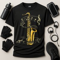Music Notes Treble Clef Saxophonist Jazz Musician Saxophone Cooling Performance Crew T-Shirt