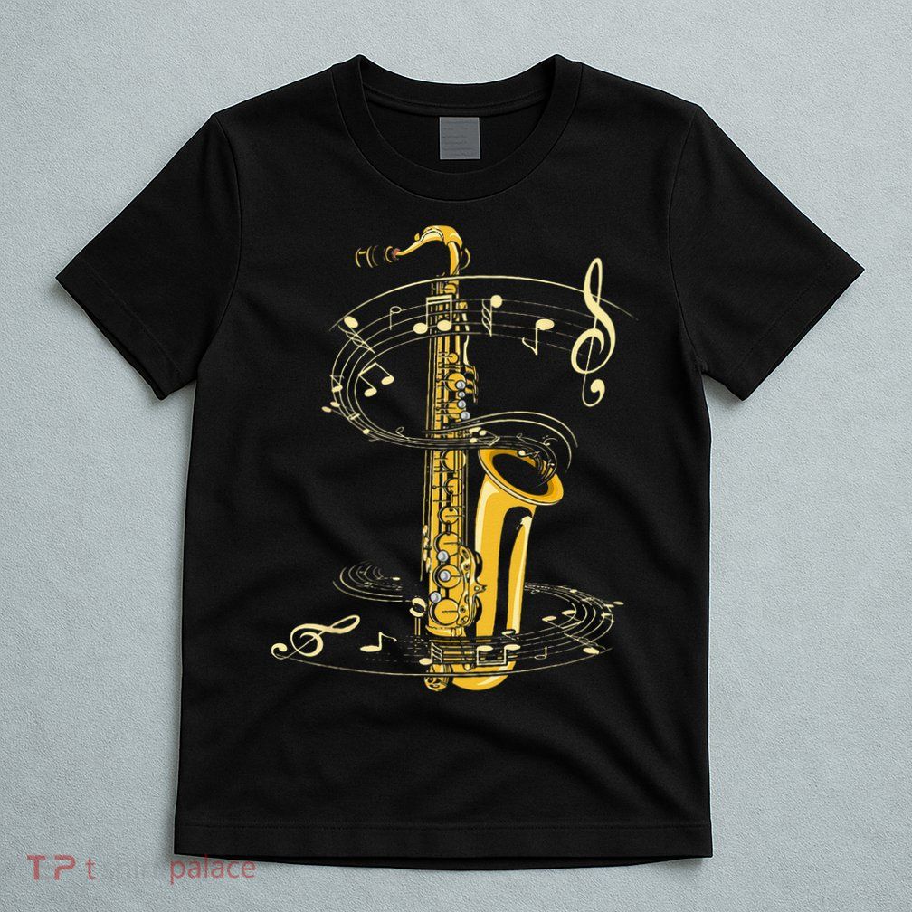 Music Notes Treble Clef Saxophonist Jazz Musician Saxophone T-Shirt