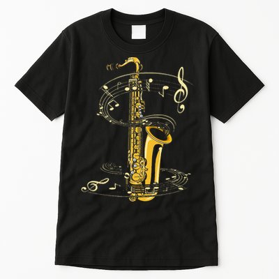 Music Notes Treble Clef Saxophonist Jazz Musician Saxophone Tall T-Shirt