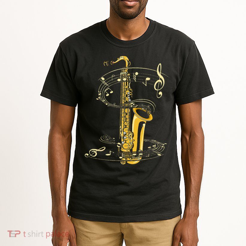 Music Notes Treble Clef Saxophonist Jazz Musician Saxophone Tall T-Shirt