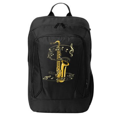 Music Notes Treble Clef Saxophonist Jazz Musician Saxophone City Backpack