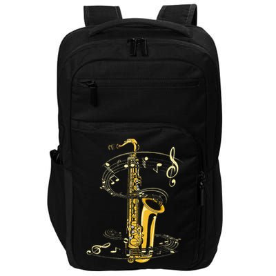 Music Notes Treble Clef Saxophonist Jazz Musician Saxophone Impact Tech Backpack
