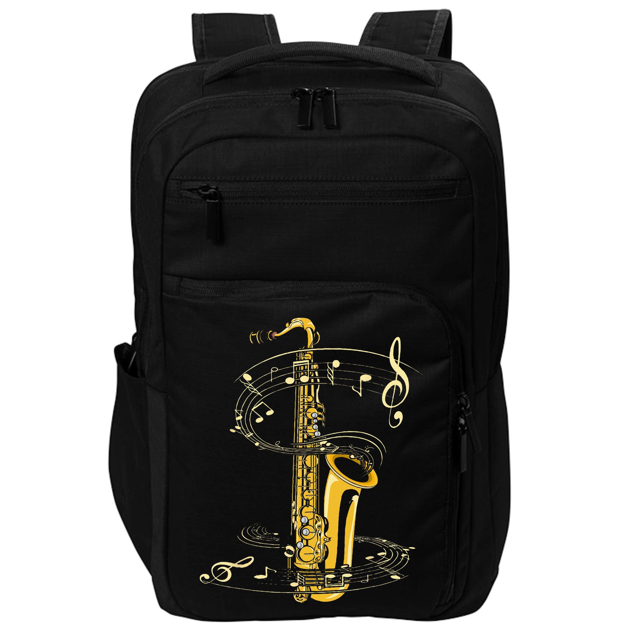 Music Notes Treble Clef Saxophonist Jazz Musician Saxophone Impact Tech Backpack