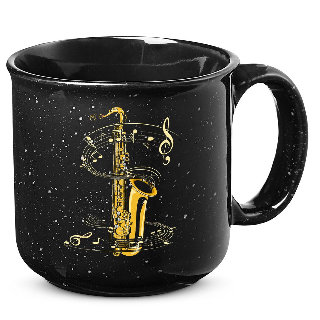 Music Notes Treble Clef Saxophonist Jazz Musician Saxophone 15oz Campfire Ceramic Mug