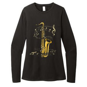 Music Notes Treble Clef Saxophonist Jazz Musician Saxophone Womens CVC Long Sleeve Shirt