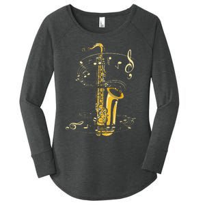 Music Notes Treble Clef Saxophonist Jazz Musician Saxophone Women's Perfect Tri Tunic Long Sleeve Shirt