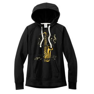 Music Notes Treble Clef Saxophonist Jazz Musician Saxophone Women's Fleece Hoodie