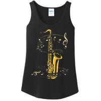 Music Notes Treble Clef Saxophonist Jazz Musician Saxophone Ladies Essential Tank