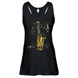 Music Notes Treble Clef Saxophonist Jazz Musician Saxophone Ladies Essential Flowy Tank