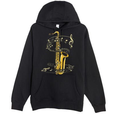 Music Notes Treble Clef Saxophonist Jazz Musician Saxophone Premium Pullover Hoodie