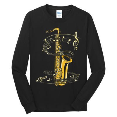 Music Notes Treble Clef Saxophonist Jazz Musician Saxophone Tall Long Sleeve T-Shirt