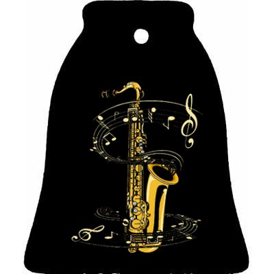 Music Notes Treble Clef Saxophonist Jazz Musician Saxophone Ceramic Bell Ornament