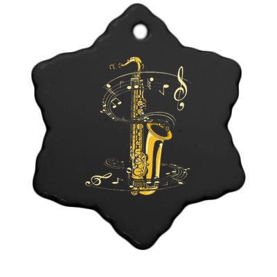 Music Notes Treble Clef Saxophonist Jazz Musician Saxophone Ceramic Star Ornament