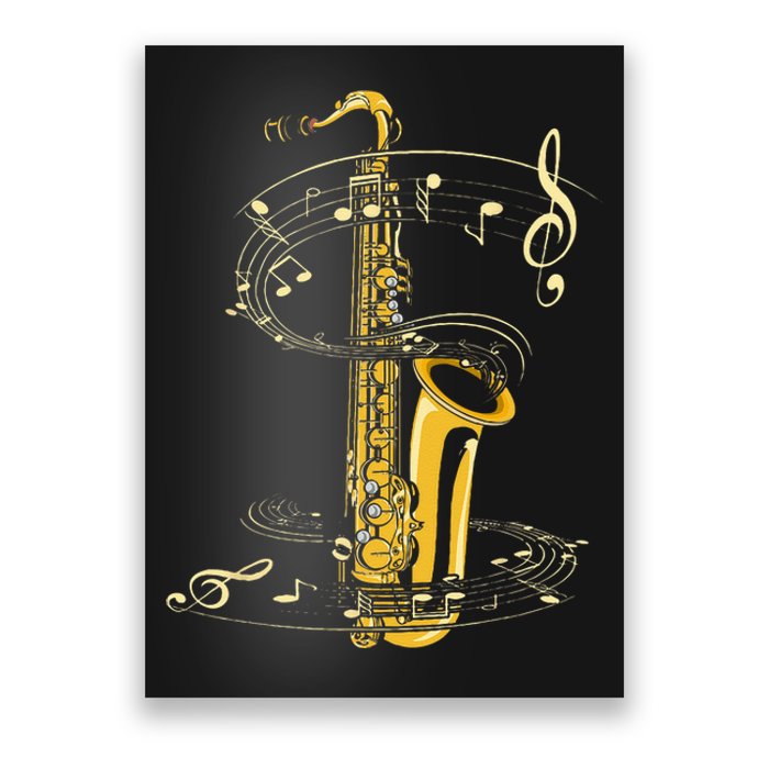 Music Notes Treble Clef Saxophonist Jazz Musician Saxophone Poster