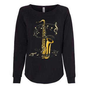 Music Notes Treble Clef Saxophonist Jazz Musician Saxophone Womens California Wash Sweatshirt