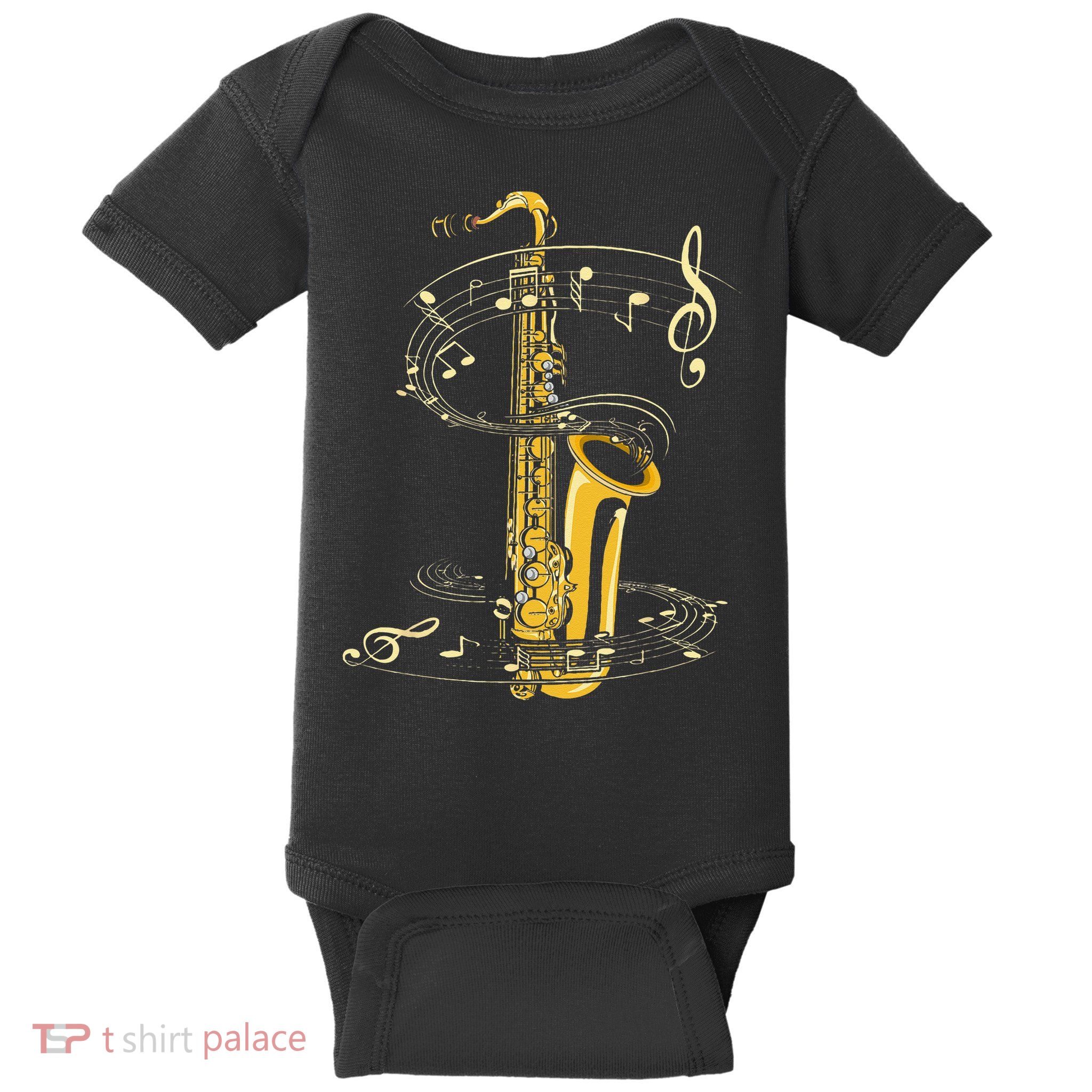 Music Notes Treble Clef Saxophonist Jazz Musician Saxophone Baby Bodysuit