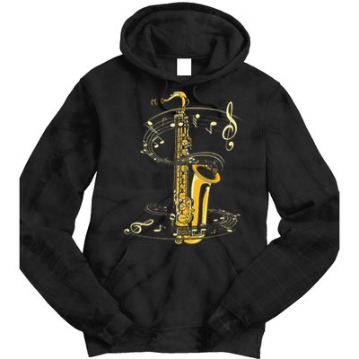 Music Notes Treble Clef Saxophonist Jazz Musician Saxophone Tie Dye Hoodie