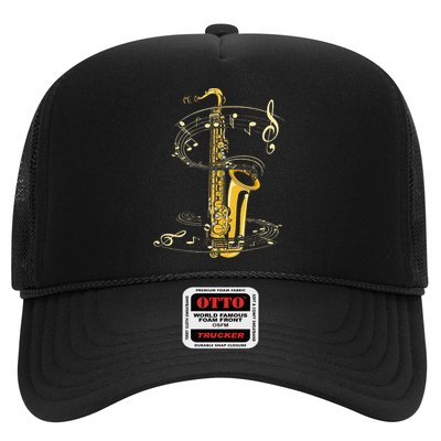 Music Notes Treble Clef Saxophonist Jazz Musician Saxophone Trucker Hat