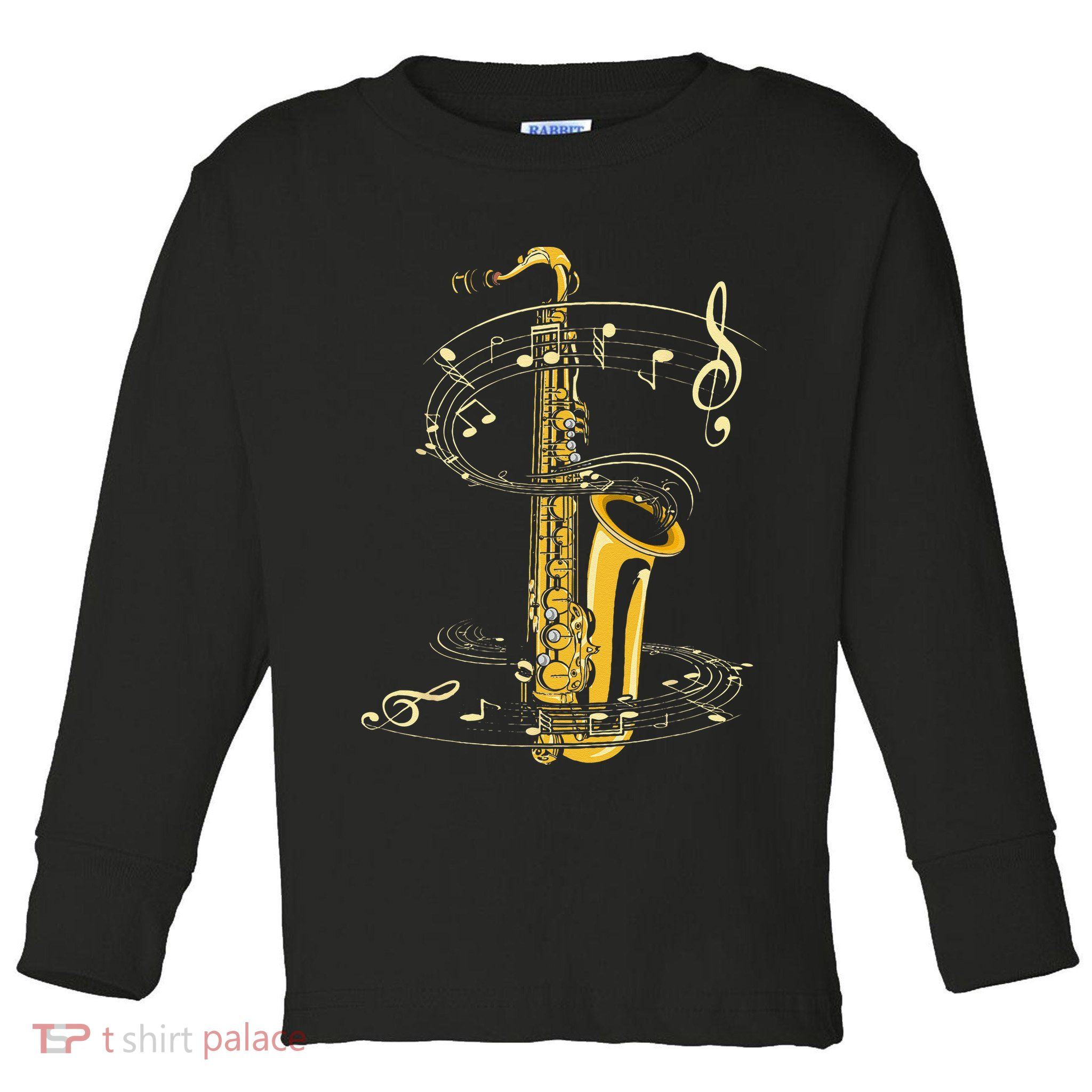 Music Notes Treble Clef Saxophonist Jazz Musician Saxophone Toddler Long Sleeve Shirt