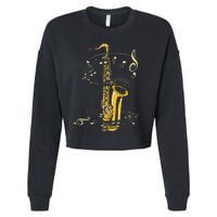 Music Notes Treble Clef Saxophonist Jazz Musician Saxophone Cropped Pullover Crew