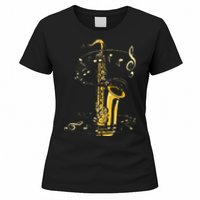 Music Notes Treble Clef Saxophonist Jazz Musician Saxophone Women's T-Shirt