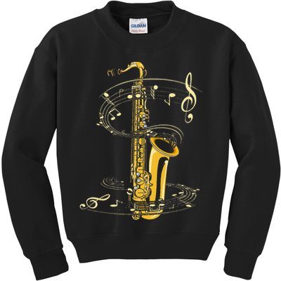 Music Notes Treble Clef Saxophonist Jazz Musician Saxophone Kids Sweatshirt