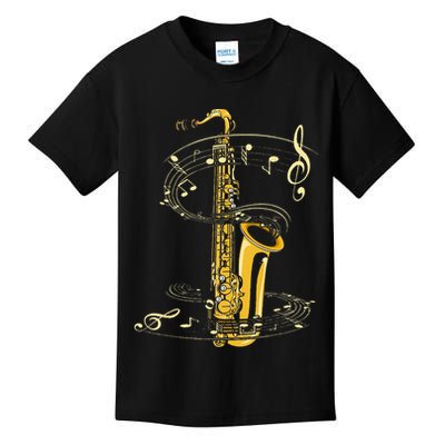 Music Notes Treble Clef Saxophonist Jazz Musician Saxophone Kids T-Shirt